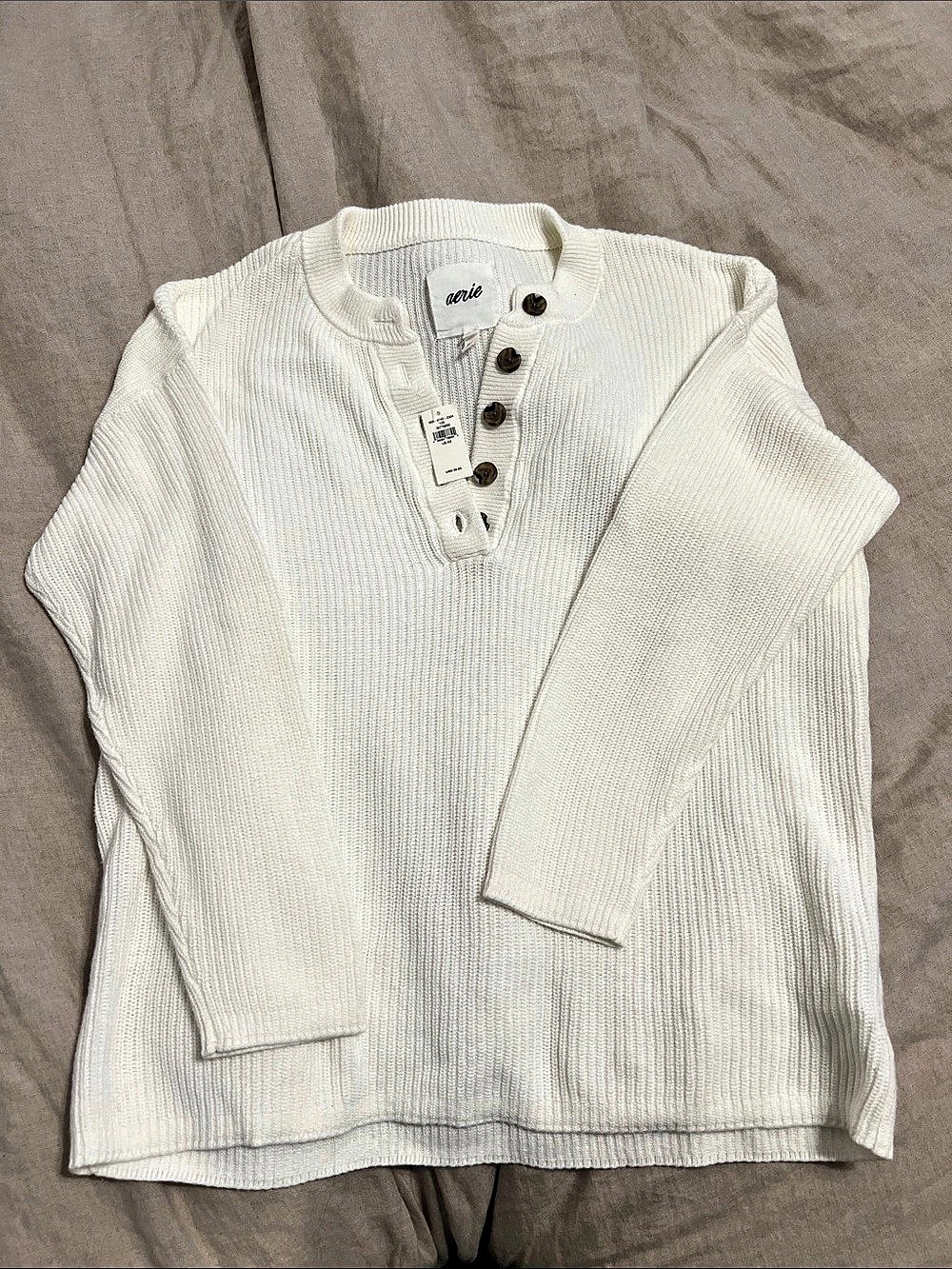 aerie Cotton Henley Sweater in White Size XS NWT